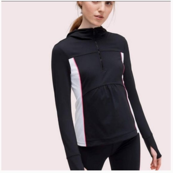 Kate Spade black white Mesh Inset Half Zip Jacket Sweater size small nwot - Picture 1 of 7